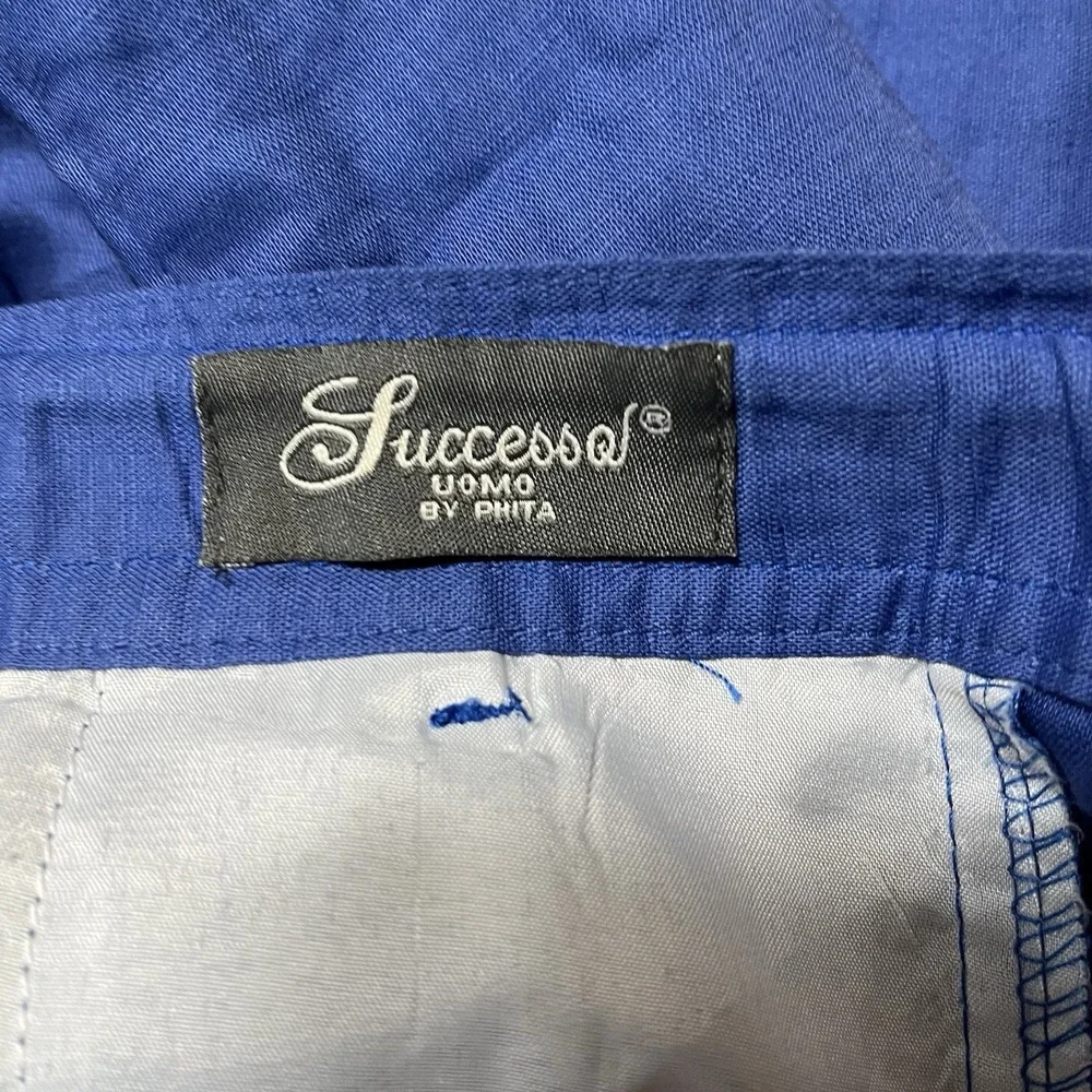 Successo Uomo Phita 36x32 (fits 34x27) Blue Linen Pants Men Wide Leg Fit READ